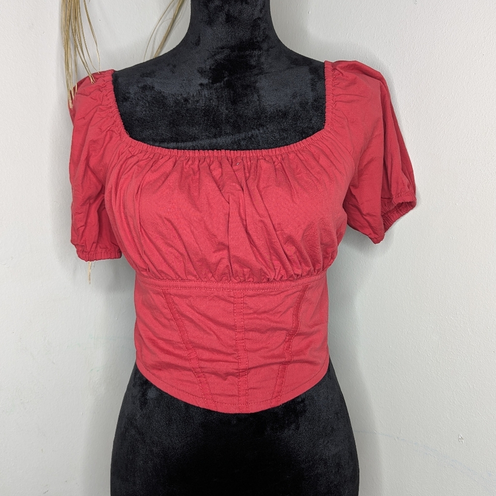 Women's Red Square Neck Top